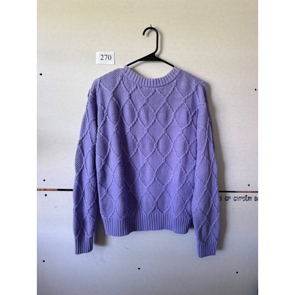 Purple Diamond Cable Knit Sweater Button Shoulder Crew Neck Pullover Lilac - Picture 7 of 7